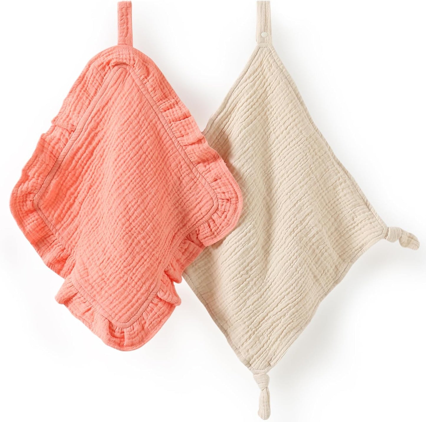 Loveys for Babies, 2 Pack Organic Cotton Muslin with Attachable Snap Closure -Newborn Baby Lovey Security Blankets for Babies Baby Blanket (Purple)