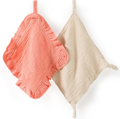 Loveys for Babies, 2 Pack Organic Cotton Muslin with Attachable Snap Closure -Newborn Baby Lovey Security Blankets for Babies Baby Blanket (Purple)