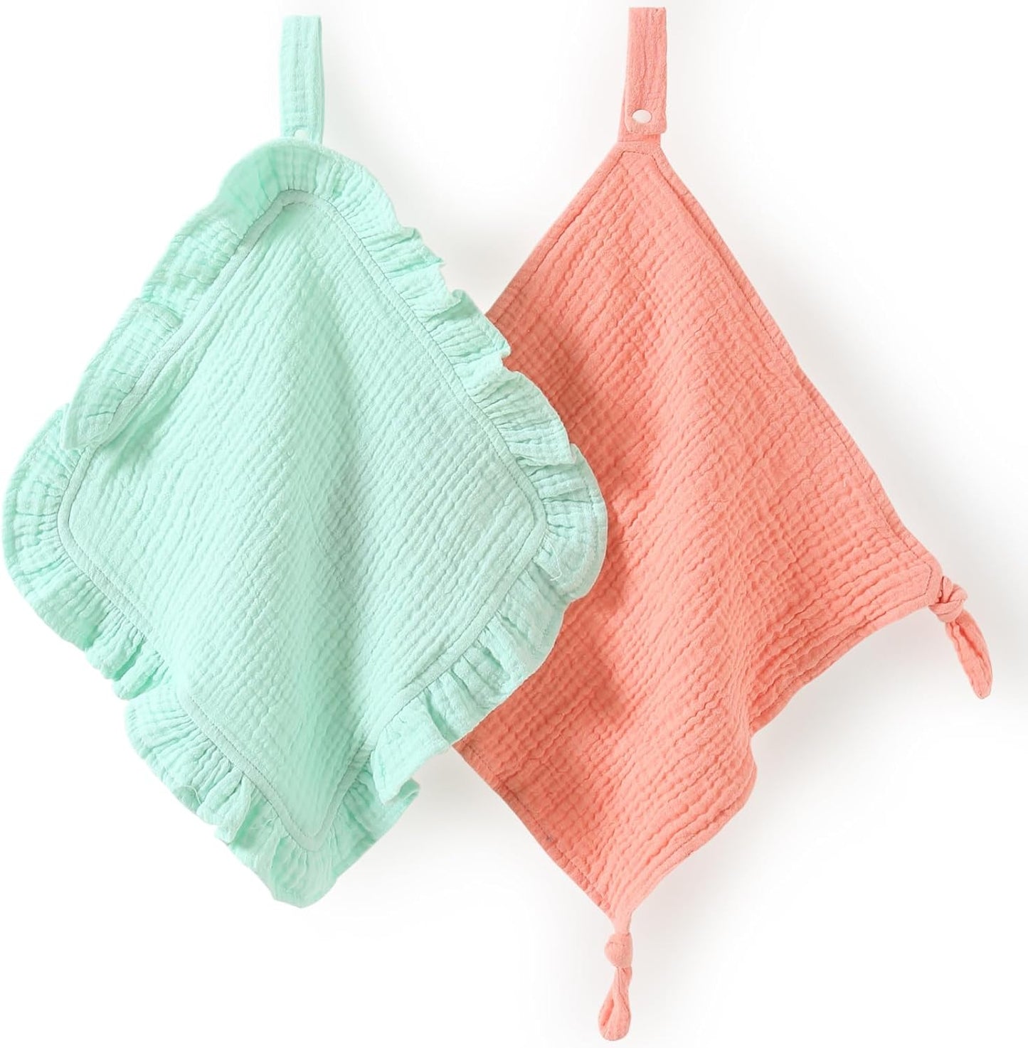 Loveys for Babies, 2 Pack Organic Cotton Muslin with Attachable Snap Closure -Newborn Baby Lovey Security Blankets for Babies Baby Blanket (Purple)