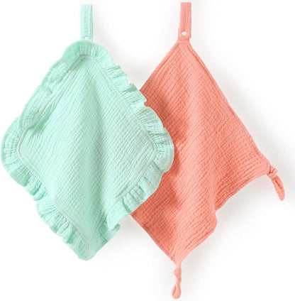 Loveys for Babies, 2 Pack Organic Cotton Muslin with Attachable Snap Closure -Newborn Baby Lovey Security Blankets for Babies Baby Blanket (Purple)