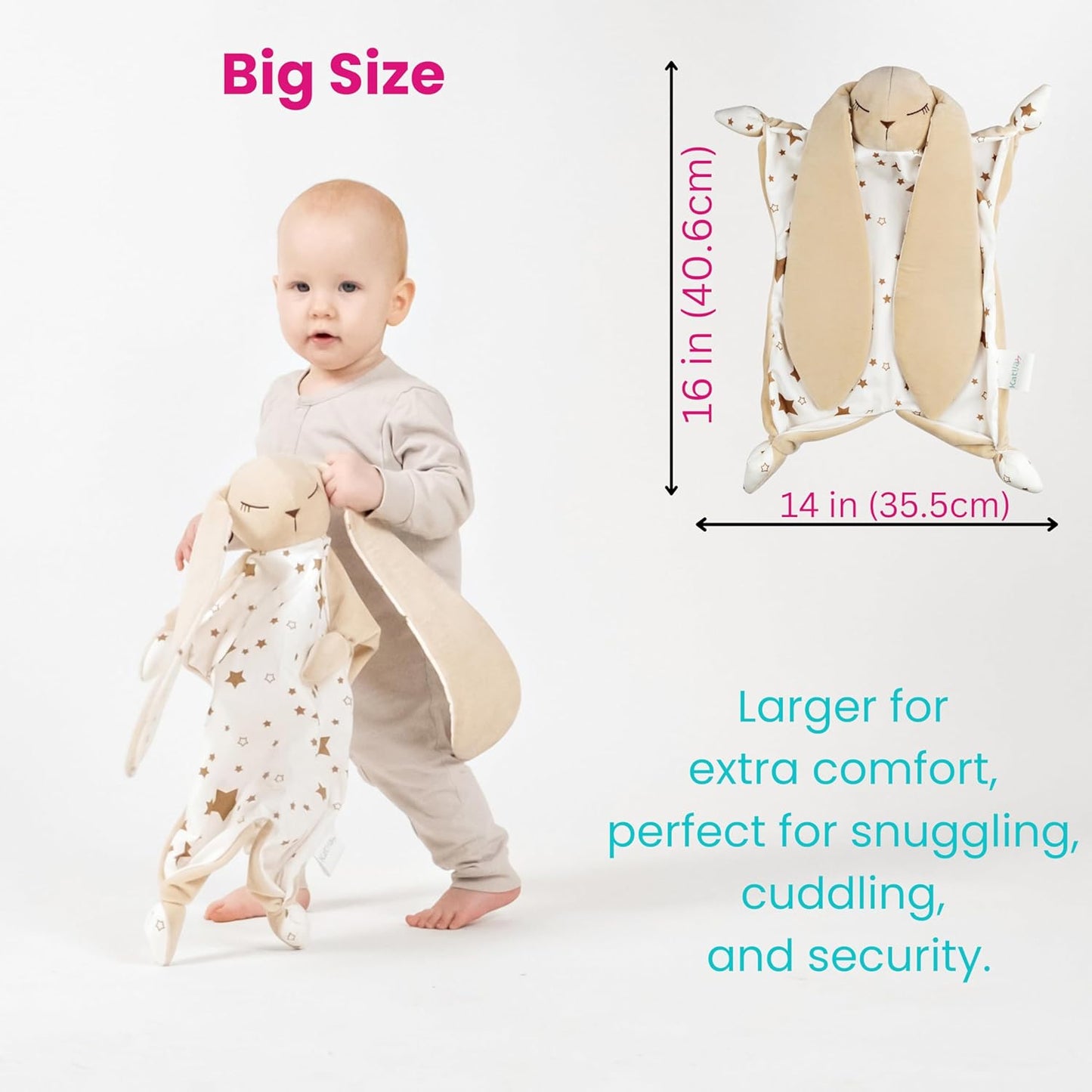 Gender Neutral Baby Gift – Bunny Lovey Security Blanket, Soft Bunny Baby Blanket for Infants & Toddlers, Soft Cuddly Snuggle Toy for Boys or Girls, Big Size 16in