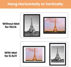 upsimples 10x14 Picture Frame Set of 5, Display Pictures 8.5x11 with Mat or 10x14 Without Mat, Wall Gallery Poster Frames, Black