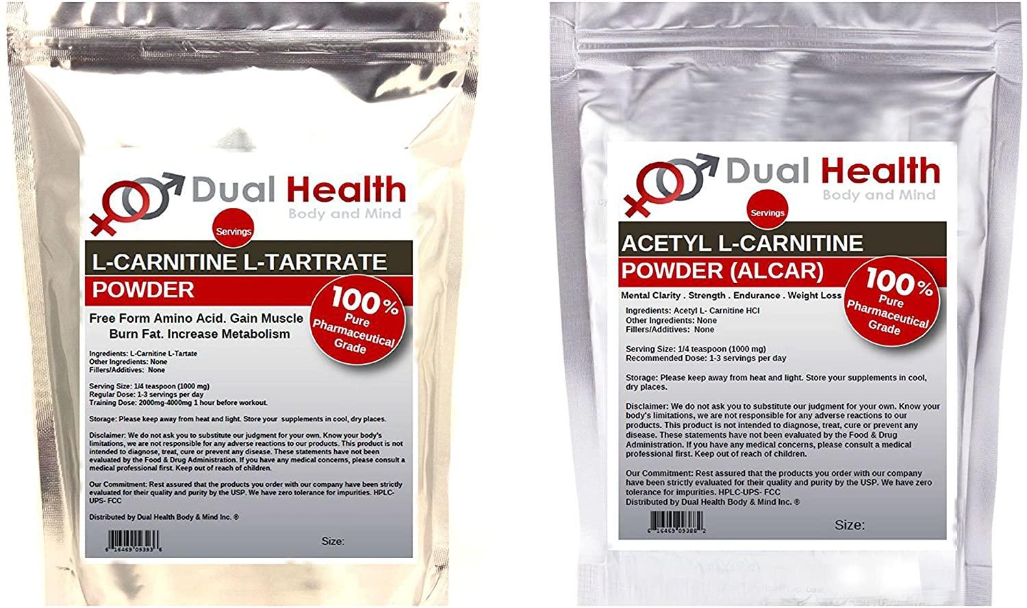 Pure L Carnitine & Acetyl L-Carnitine (ALCAR) Powder (2000 Grams x 2) 1 Bag of Each