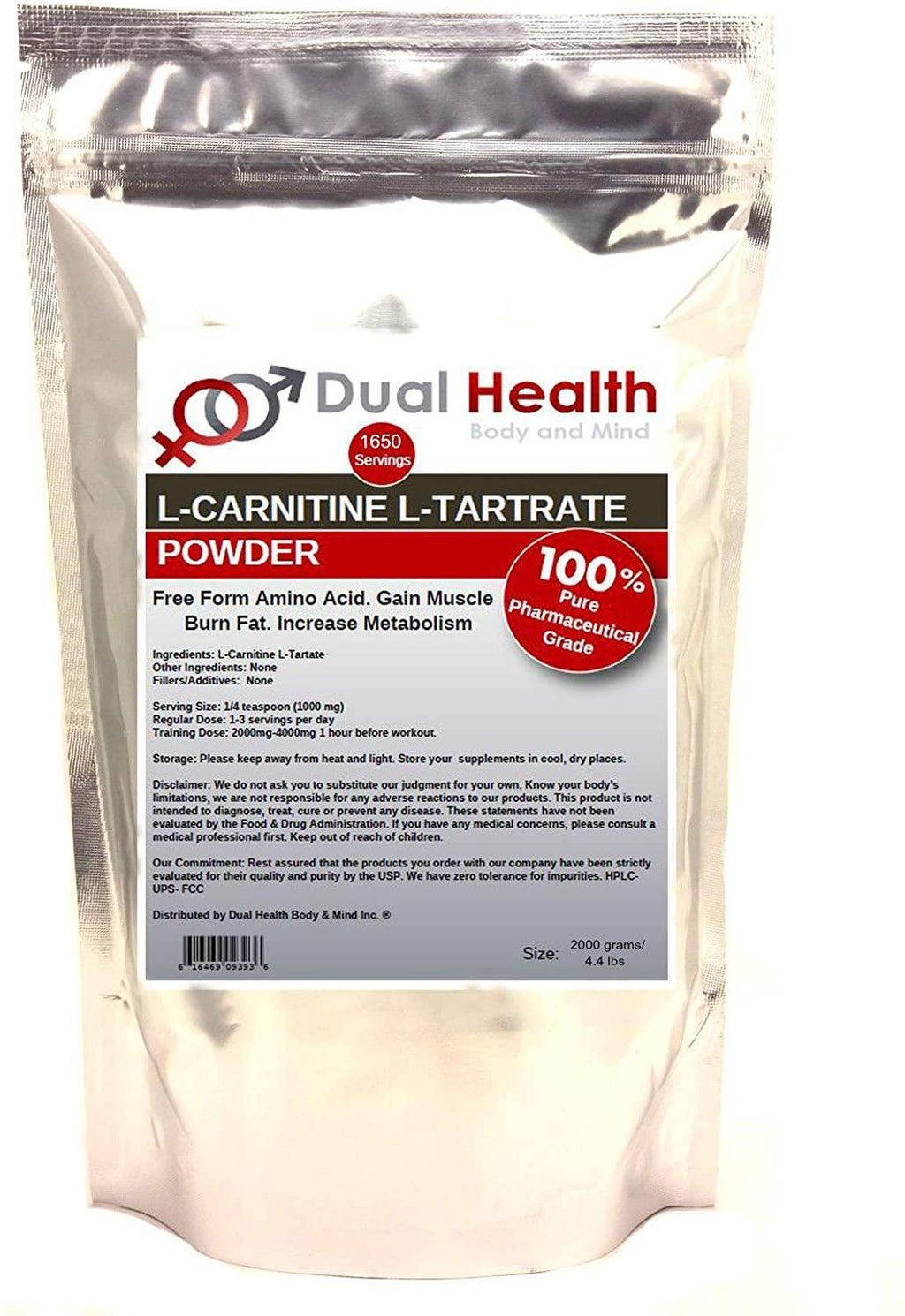 Pure L Carnitine & Acetyl L-Carnitine (ALCAR) Powder (2000 Grams x 2) 1 Bag of Each