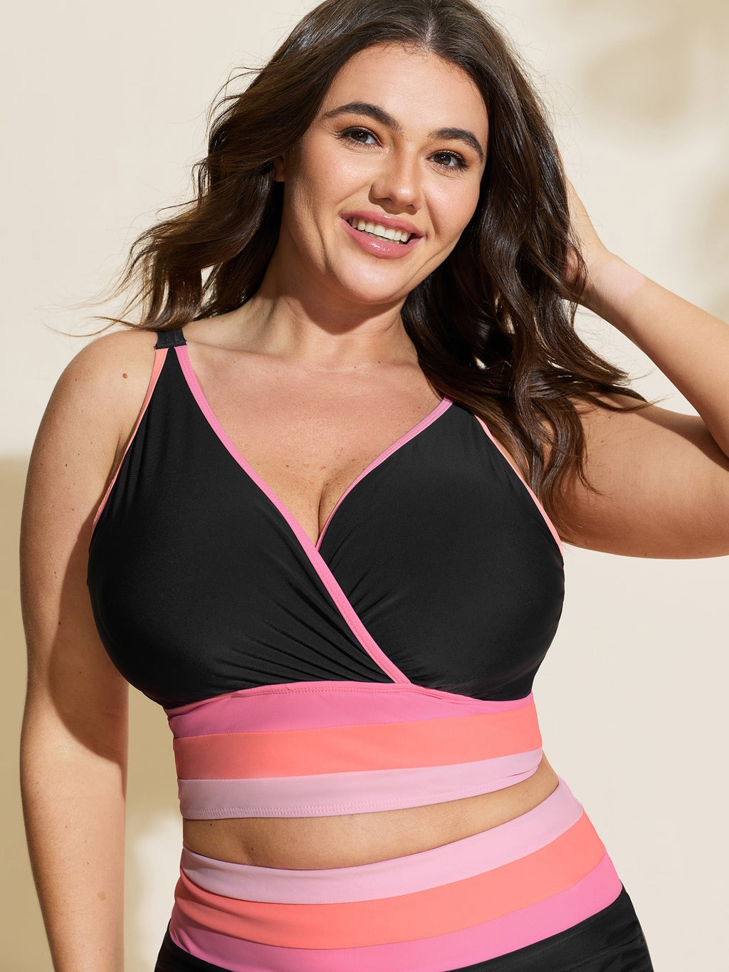 Color Contrast Stretchy Swim Top