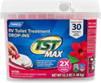 Camco TST MAX RV Toilet Treatment Drop-INs | Control Unwanted Odors and Break Down Waste and Tissue | Septic Tank Safe | Hibiscus Breeze Scent | 30-pack (41604)