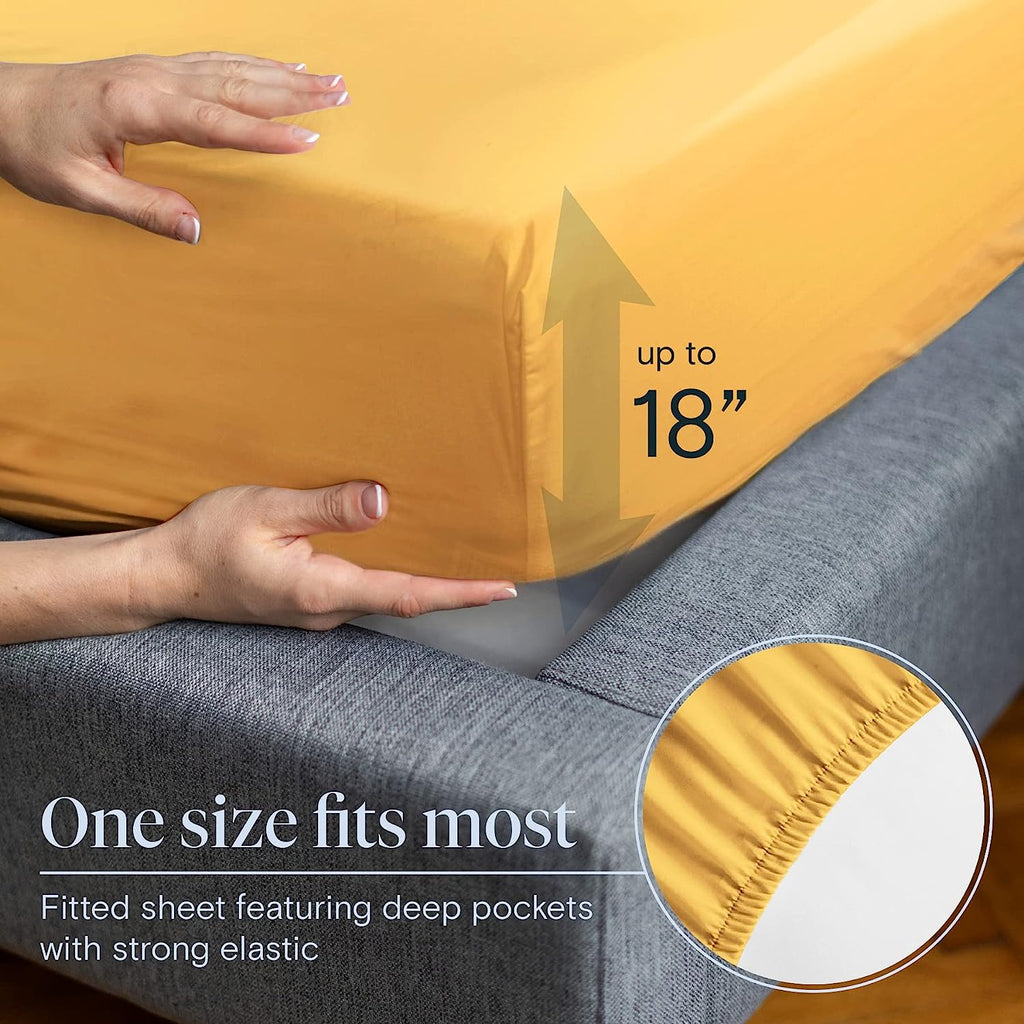 LuxClub 7 PC Split King Sheet Set Bamboo Sheets Deep Pockets 18" Eco Friendly Wrinkle Free Cooling Sheets Machine Washable Hotel Bedding Silky Soft - Medallion Gold Split King