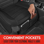 Motor Trend Seat Covers for Cars Trucks SUV, Faux Leather Full Set Black Padded Car Seat Covers with Storage Pockets, Premium Interior Car Seat Cover