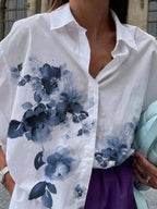 Watercolor Floral Print Casual Long-sleeved Blouse