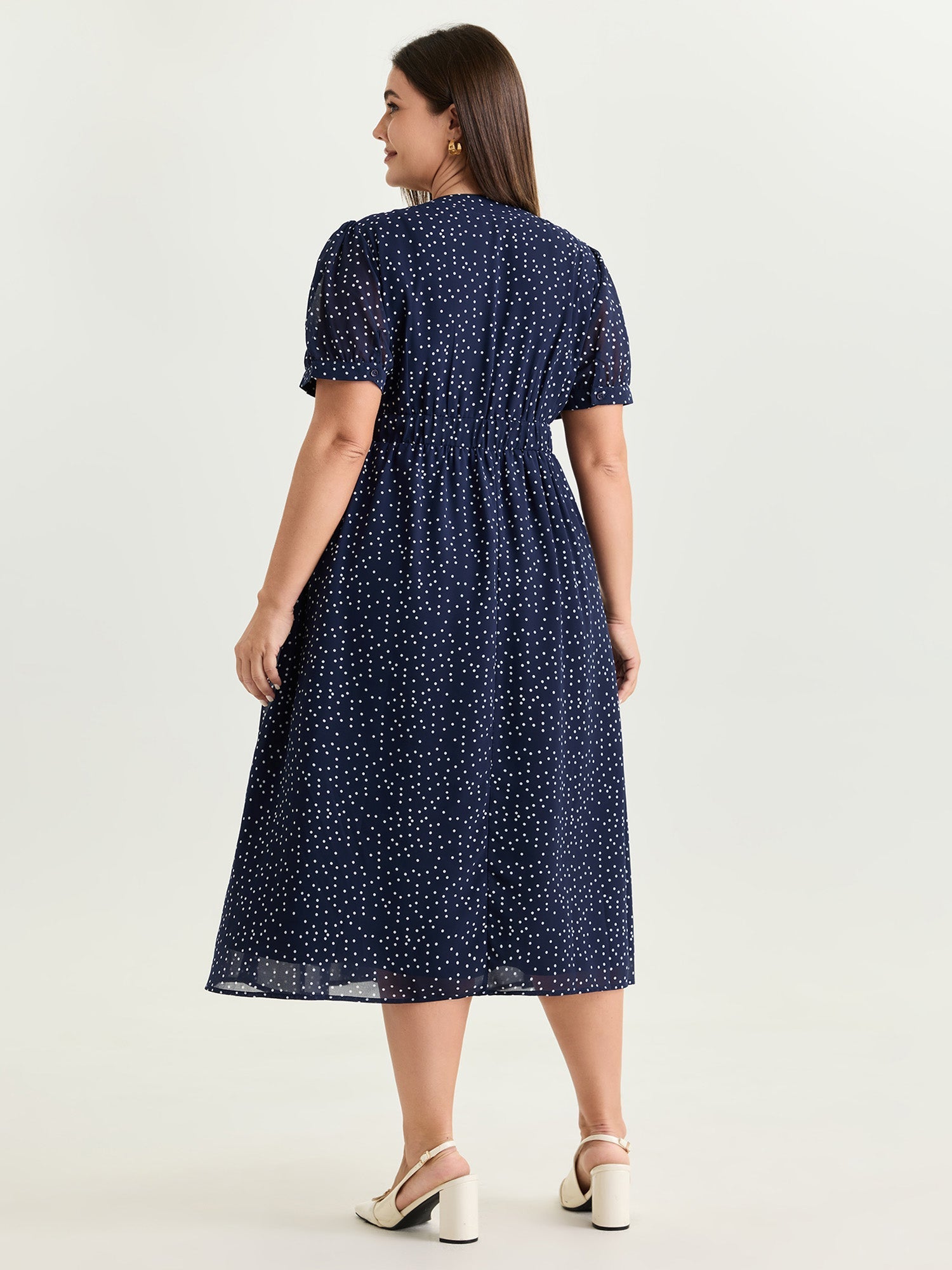 Pretty Polka Dots Ribbon Neckline Midi Dress