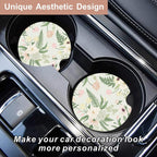 Oppsviust Car Cup Holder Coaster, Car Coasters for Cup Holders, 2PCS Universal Anti Slip Car Assecories, 2.75 inch Cute Car Coasters with A Finger Notch, Rubber Car Cup Mat for Women Wen(White Peony)