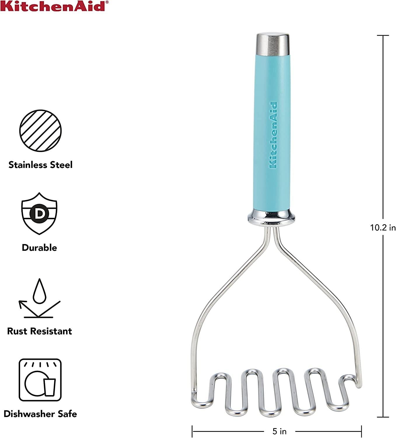 KitchenAid Gourmet Stainless Steel Wire Masher, 10.24-Inch, Aqua Sky