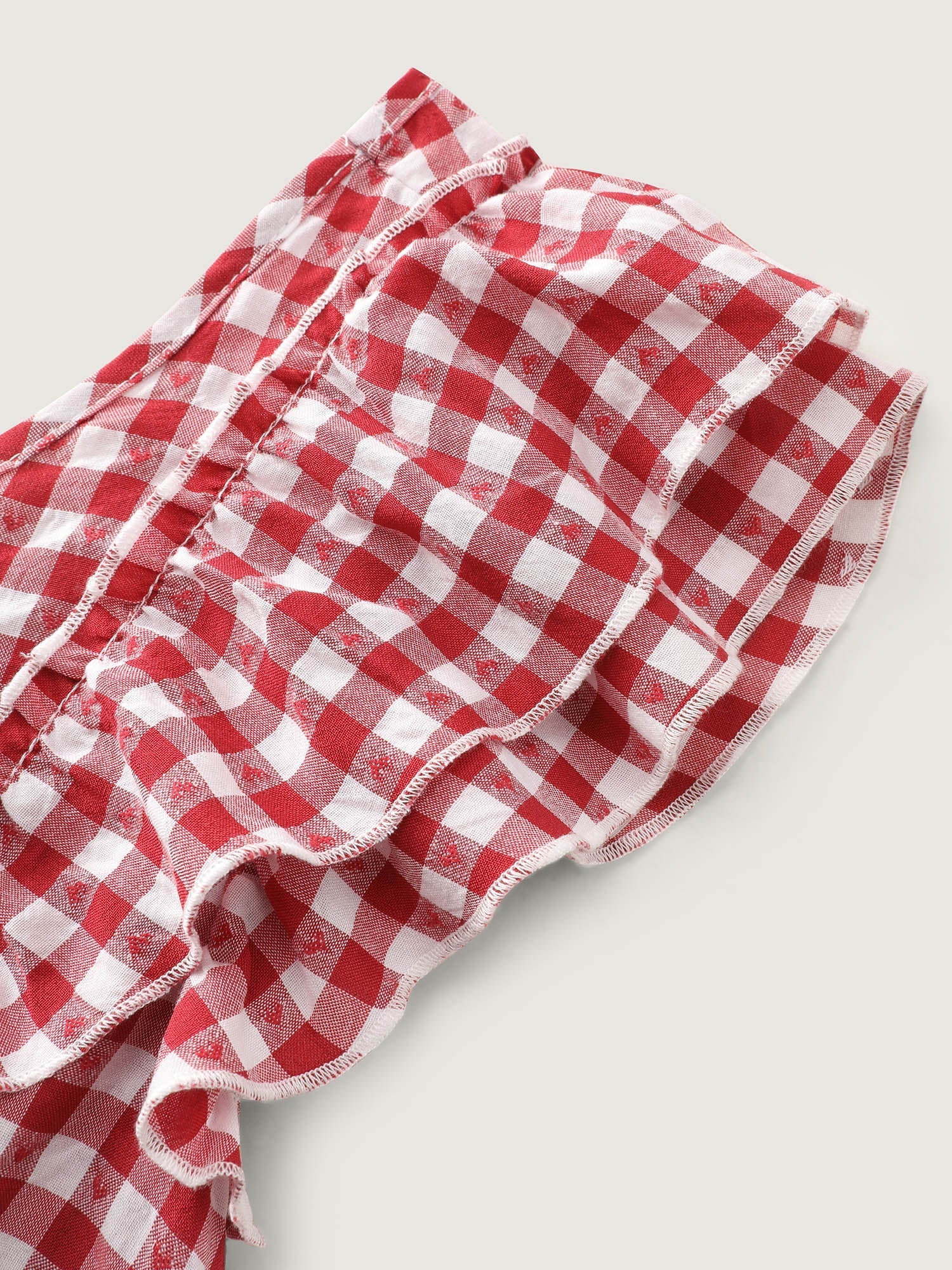 Gingham Print Layered Flutter Sleeve Blouse
