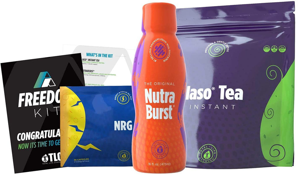 TLC Total Life Changes Freedom Kit - NutraBurst Liquid Multivitamin - 32 Servings | (1) Month Supply of NRG Dietary Supplement | (1) Month Supply of Original IASO Instant Tea (50 sachets)