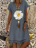 V-neck fashion sun flower casual dress