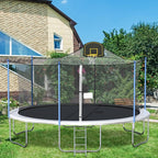 16 FT Outdoor Trampoline with Basketball Hoop, Outdoor Trampoline with Safety Enclosure Net, Circular Trampolines for Adults/Kids, Family Jumping and Ladder, Kids Basketball Trampoline, Q11361