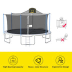 16 FT Outdoor Trampoline with Basketball Hoop, Outdoor Trampoline with Safety Enclosure Net, Circular Trampolines for Adults/Kids, Family Jumping and Ladder, Kids Basketball Trampoline, Q11361