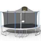 16 FT Outdoor Trampoline with Basketball Hoop, Outdoor Trampoline with Safety Enclosure Net, Circular Trampolines for Adults/Kids, Family Jumping and Ladder, Kids Basketball Trampoline, Q11361