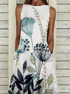 Ladies Fashion Sleeveless Round Neck Printed Maxi Dress