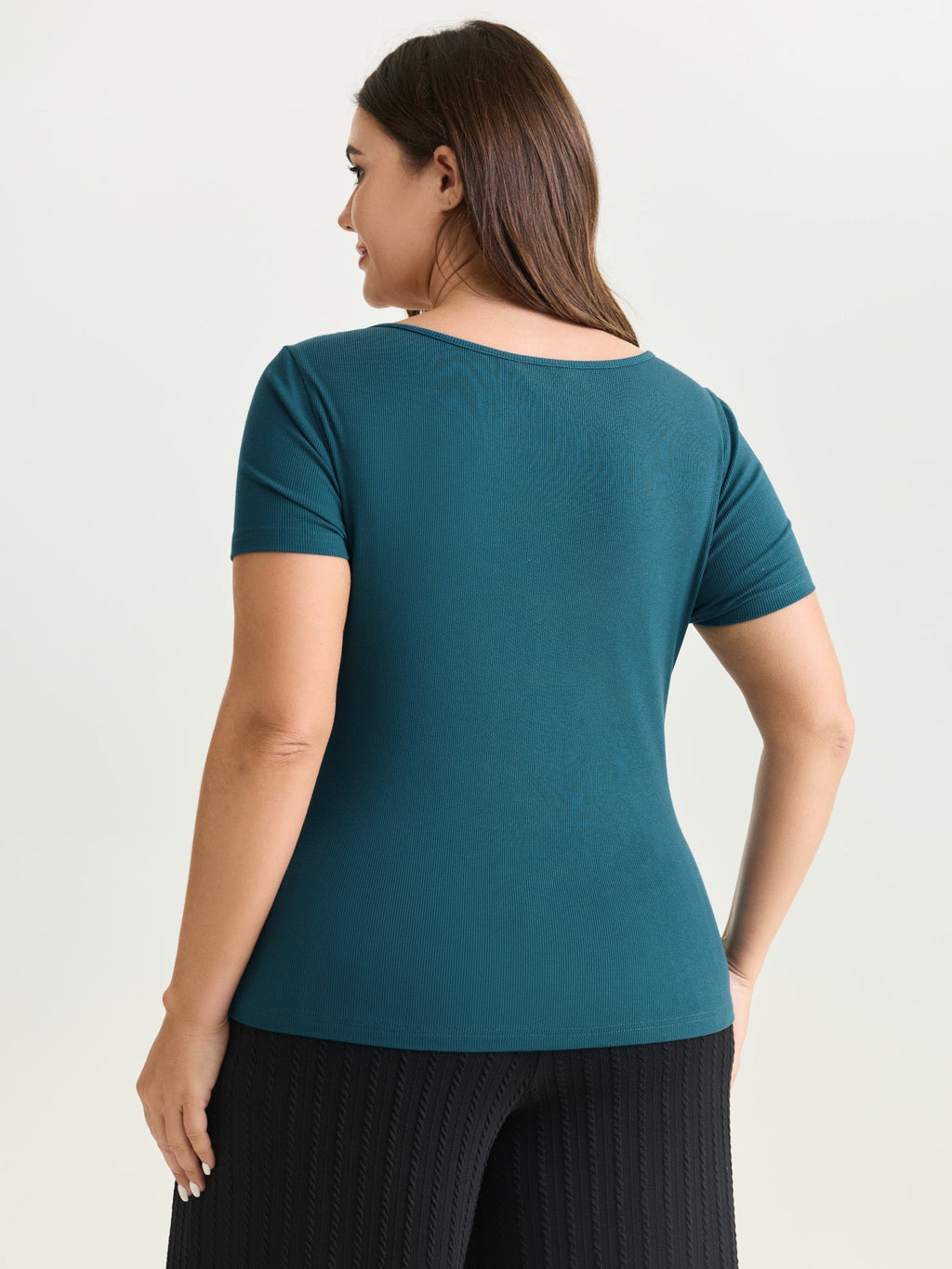 Supersoft Stretchy Ribbed Sweetheart Neckline Knit Top