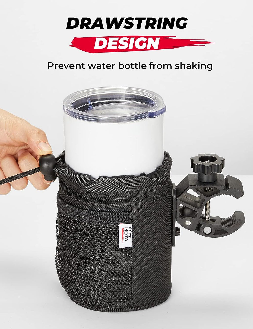 kemimoto Wheelchair Cup Holder, Oxford Fabric Drink Cup Can Holder with Drain and Alligator Clamp, Bar Cup Holder for Motorcycle, ATV, Scooter, Marine Boat, Kayak, Bike, Wheelchair, Walker, Golf Cart