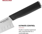 KitchenAid Classic Santoku Knife with Custom-Fit Blade Cover, 7-inch, Sharp Kitchen Knife, High-Carbon Japanese Stainless Steel, Black