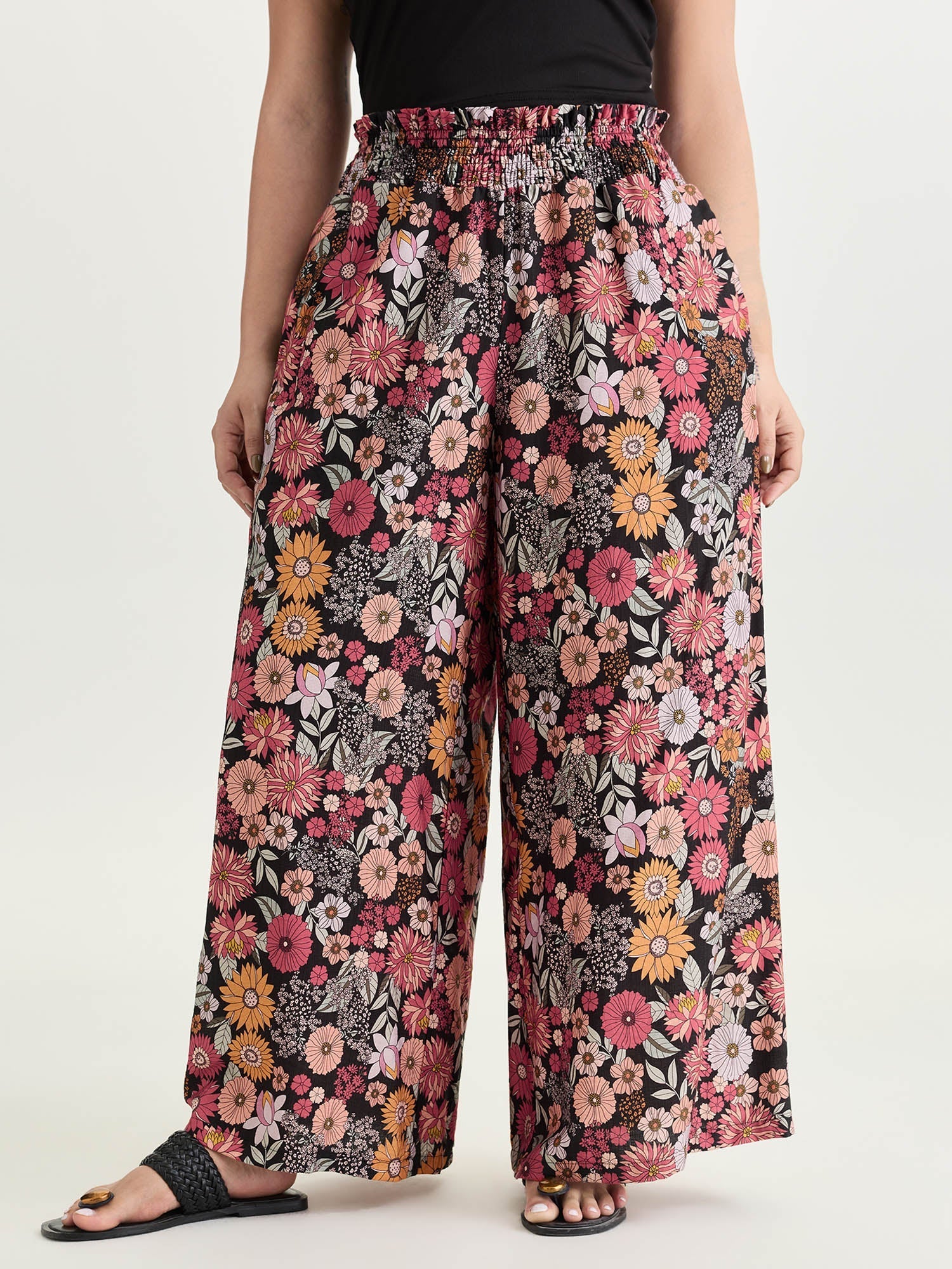 Supersoft Bright Floral Print Wide-Leg Pants