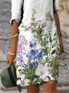 Casual Printed Mid-Sleeve V-Neck Women'S Dress