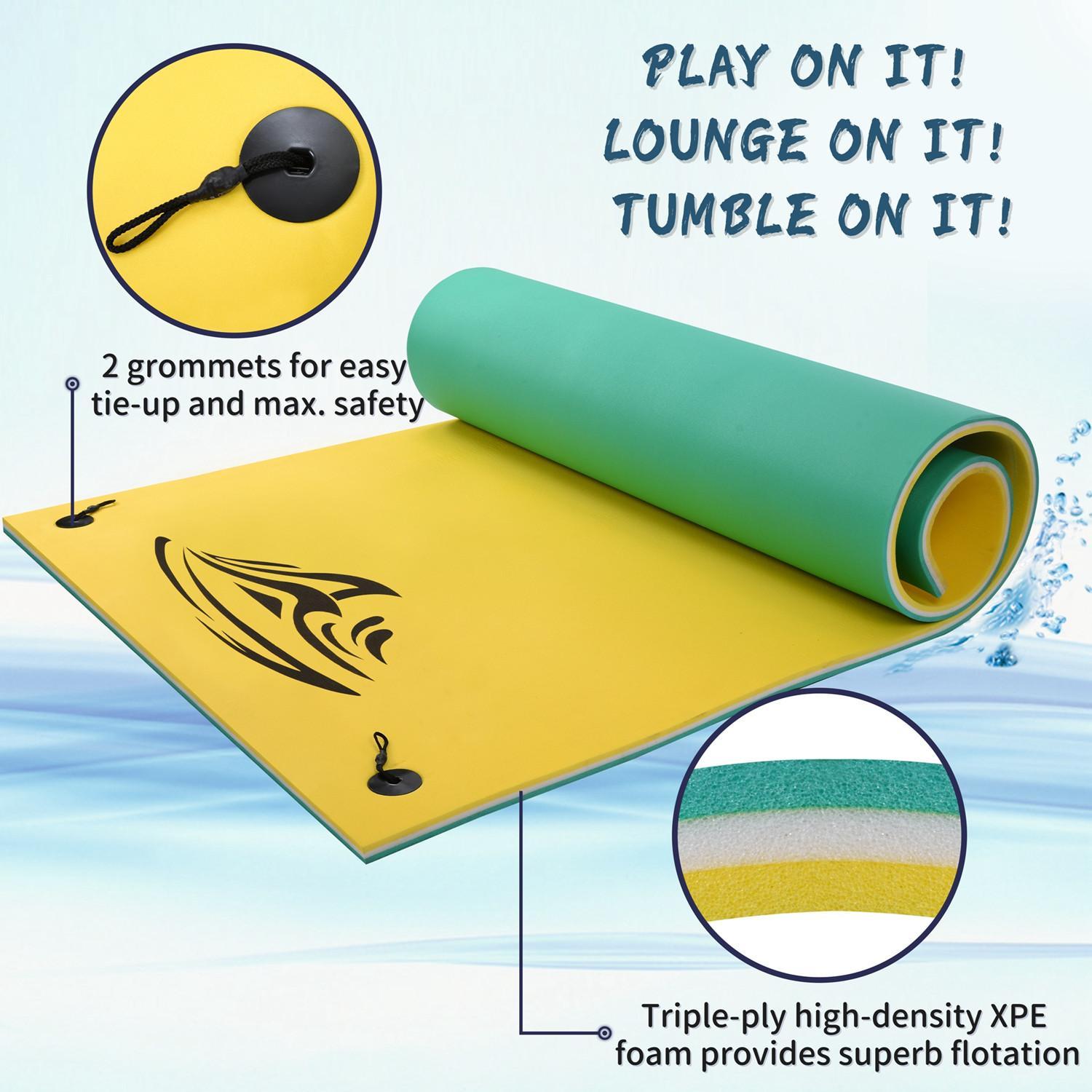 9ft x 6ft Floating Water Mat Foam Pad Lake Floats Lily Pad, 3-Layer XPE Water Pad with StoraStraps for Outdoor Water Activities