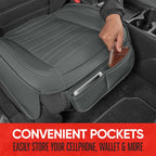 Motor Trend Seat Covers for Cars Trucks SUV, Faux Leather Full Set Gray Padded Car Seat Covers with Storage Pockets, Premium Interior Car Seat Cover