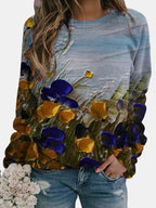 Women Calico Print Long Sleeve O-neck Casual Sweatshirt