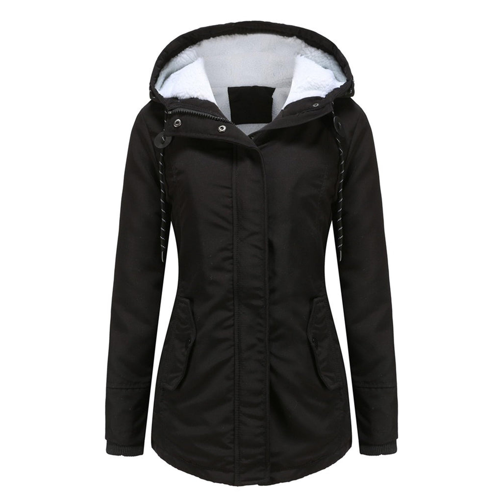 DGHM-JLMY 1/2 Pack Women's Windproof Waterproof Cotton Coats Fashion Warm Hooded Outerwear Solid Thick Fleece Jacket