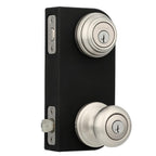 Juno Satin Nickel Exterior Entry Door Knob and Single Cylinder Deadbolt Combo Pack Featuring SmartKey Security