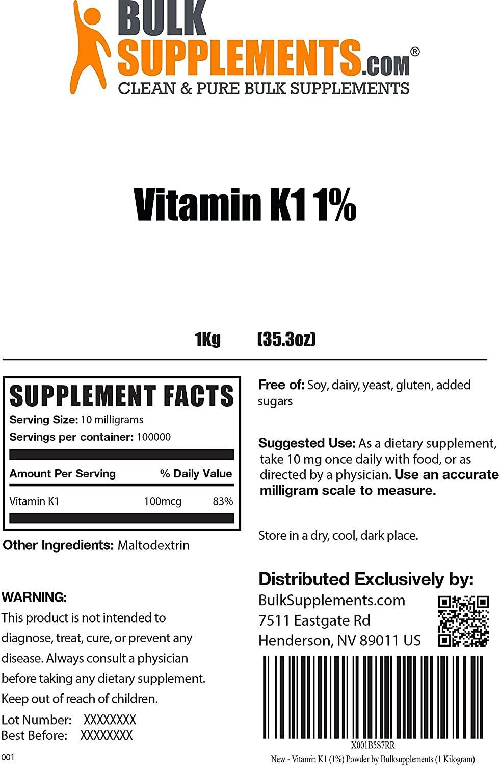 BulkSupplements.com Vitamin K1 (1%) Powder (5 Kilograms - 11 lbs)