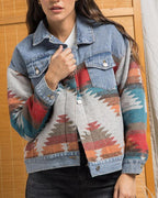 lapel loose denim stitching woolen coat