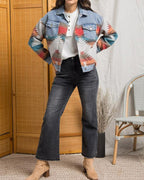 lapel loose denim stitching woolen coat