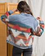 lapel loose denim stitching woolen coat