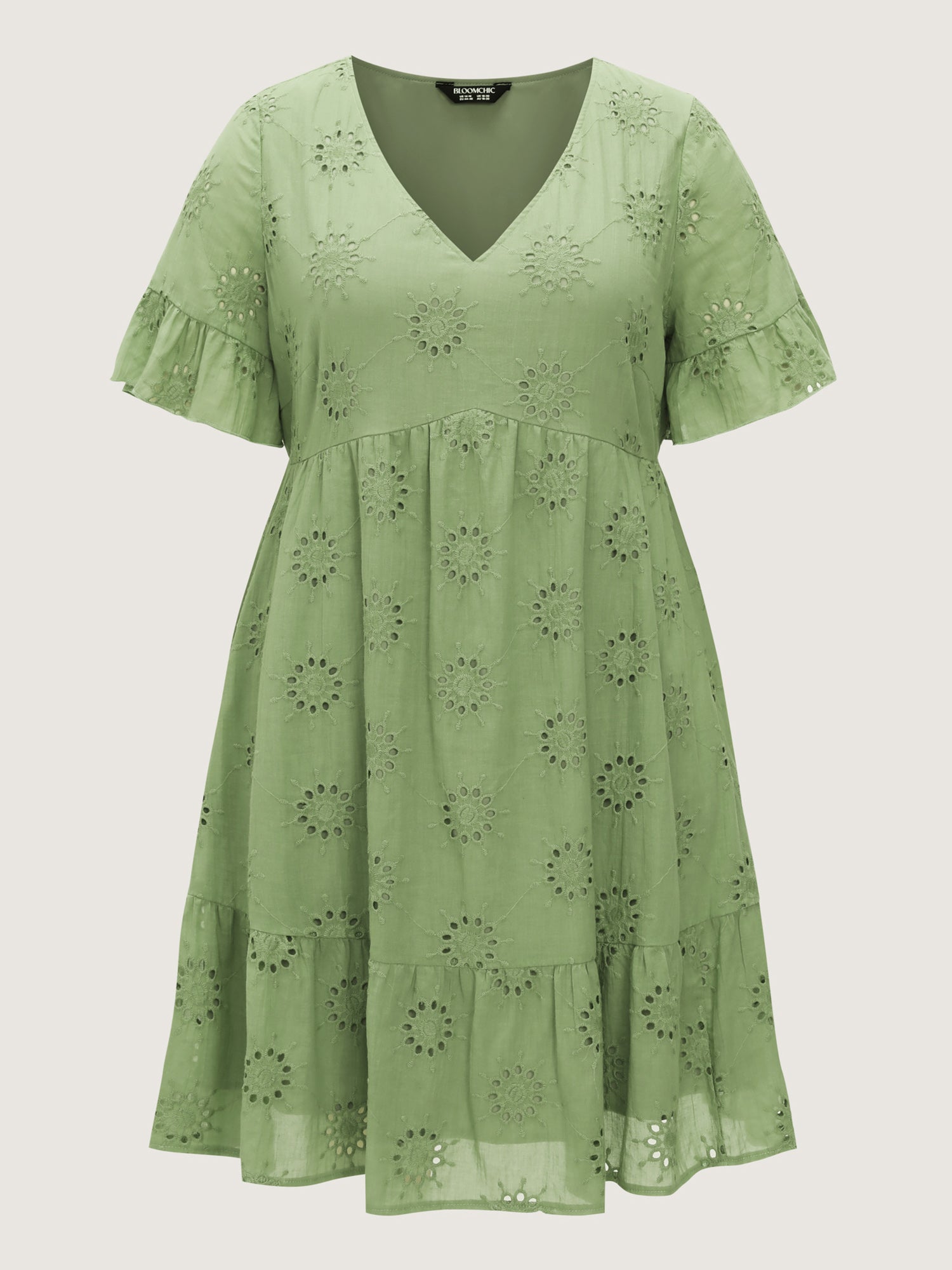 Eyelet Embroidered Ruffled Sleeve Mini Dress