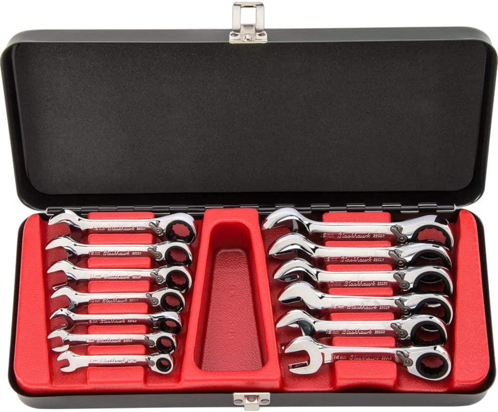 Blackhawk BW-2251R 13 Piece Metric Stubby Ratcheting Combo Wrench Set, 12-pt.