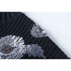 women sequined flower knitted sweater