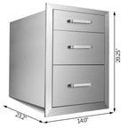 14x23x20 Inch Triple Worktable  Steel Outdoor Kitchen BBQ Access Drawer