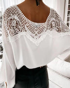 Solid Color Contrast Lace Blouse
