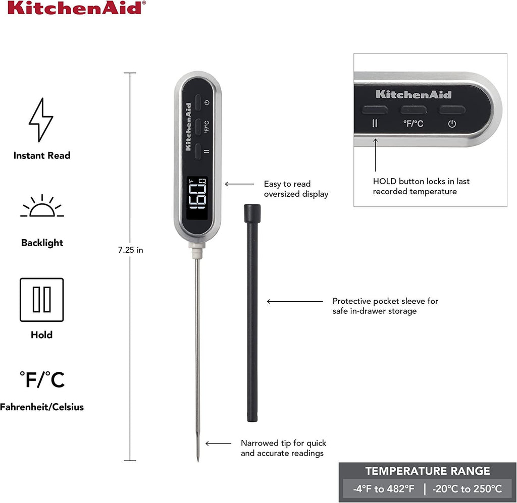 KitchenAid KQ905 Rapid Response Digital Kitchen and Food Thermometer, TEMPERATURE RANGE: -4F to 482F/-20C to 250C, Black