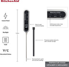 KitchenAid KQ905 Rapid Response Digital Kitchen and Food Thermometer, TEMPERATURE RANGE: -4F to 482F/-20C to 250C, Black