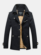 mens cotton thick plush lined button front lapel warm overcoats with pocket