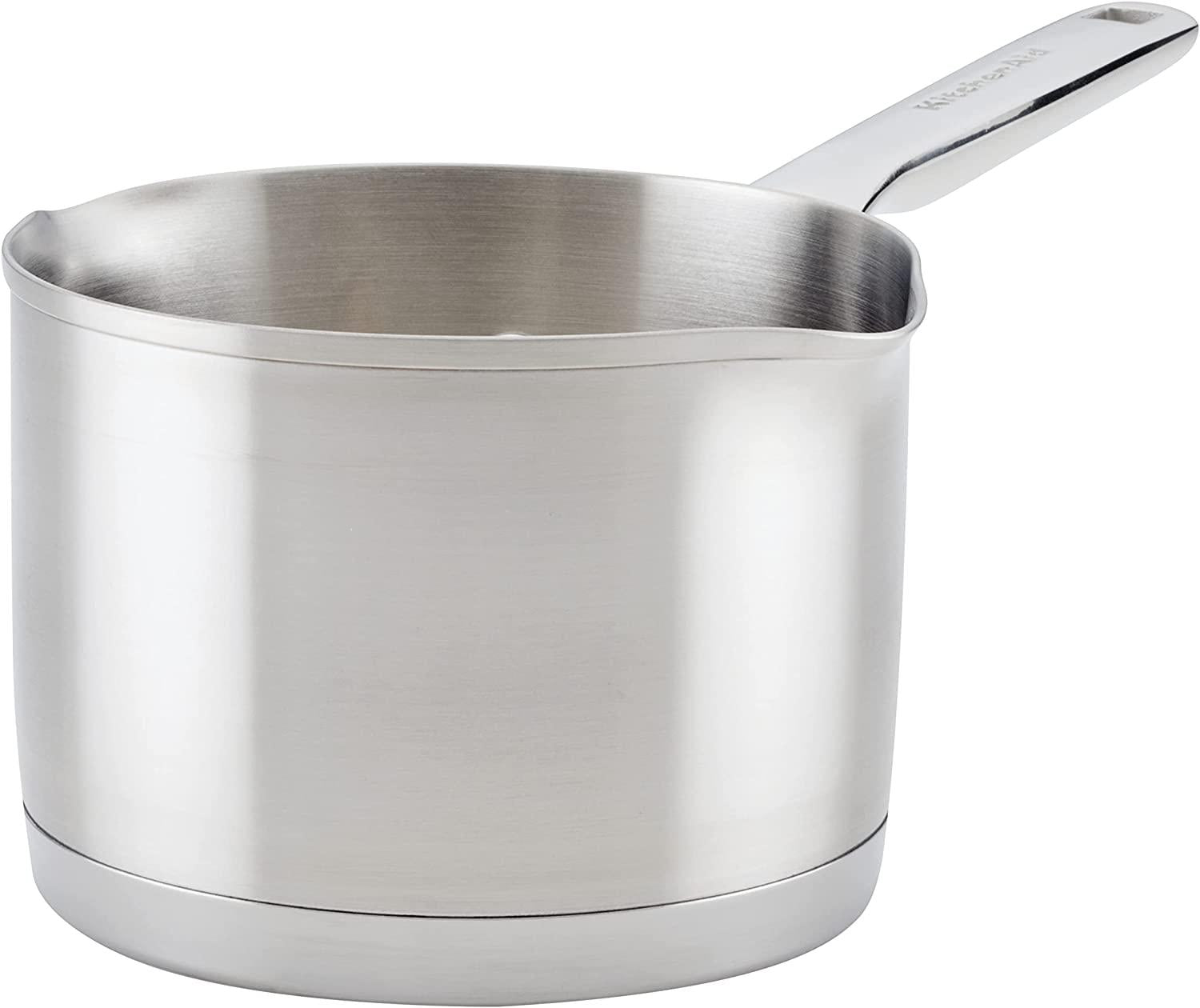 KitchenAid 3-Ply Base Stainless Saucepan with Pour Spouts, 1.5 Quart, Brushed Stainless Steel