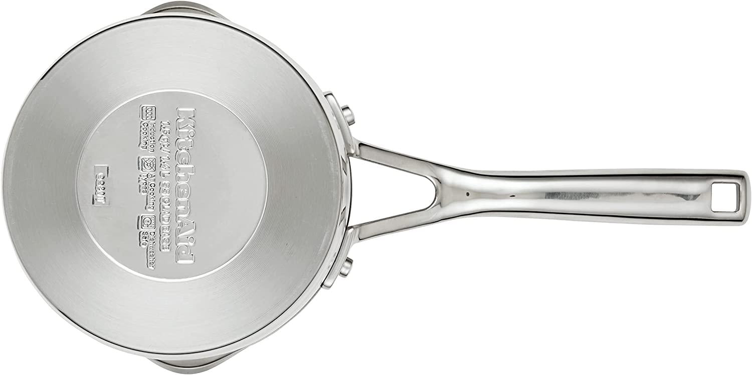 KitchenAid 3-Ply Base Stainless Saucepan with Pour Spouts, 1.5 Quart, Brushed Stainless Steel