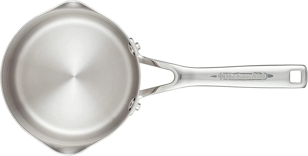 KitchenAid 3-Ply Base Stainless Saucepan with Pour Spouts, 1.5 Quart, Brushed Stainless Steel