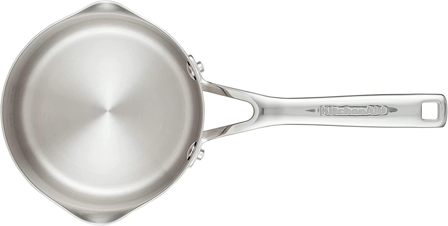 KitchenAid 3-Ply Base Stainless Saucepan with Pour Spouts, 1.5 Quart, Brushed Stainless Steel