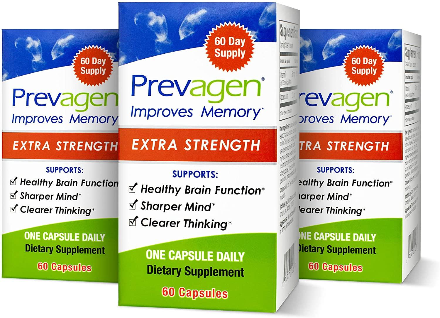 Prevagen Improves Memory - Extra Strength 20mg, 60 Capsules |3 Pack| with Apoaequorin & Vitamin D | Brain Supplement for Better Brain Health, Supports Healthy Brain Function